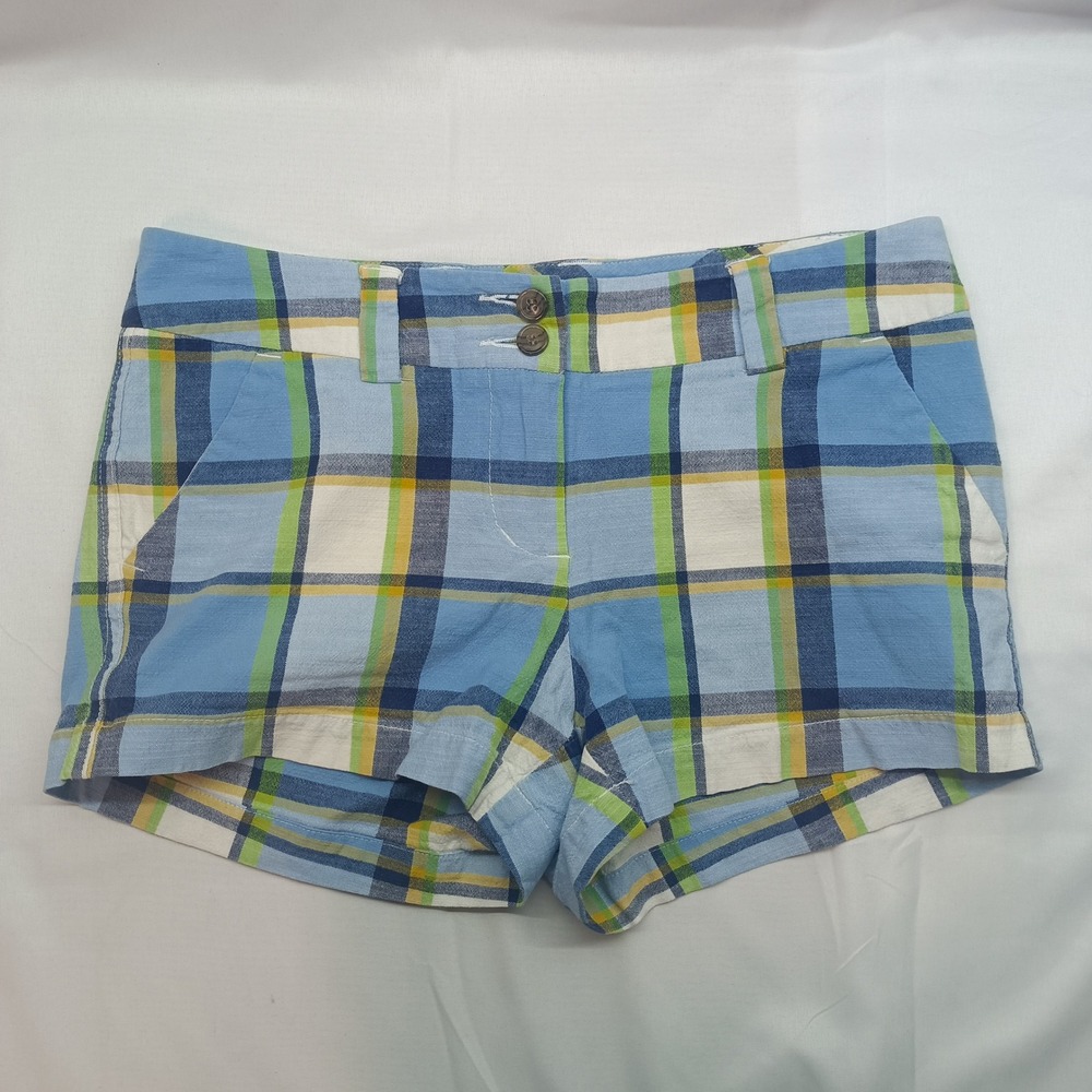 Loudmouth Golf Women 2 Blue Green Yellow Plaid Shorts Stretch Preppy Sport Golf